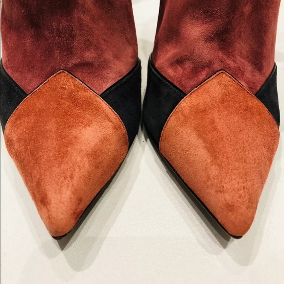 Sergio Rossi Suede Red Black Ankle Boots Heels 5.5 - Picture 4 of 10